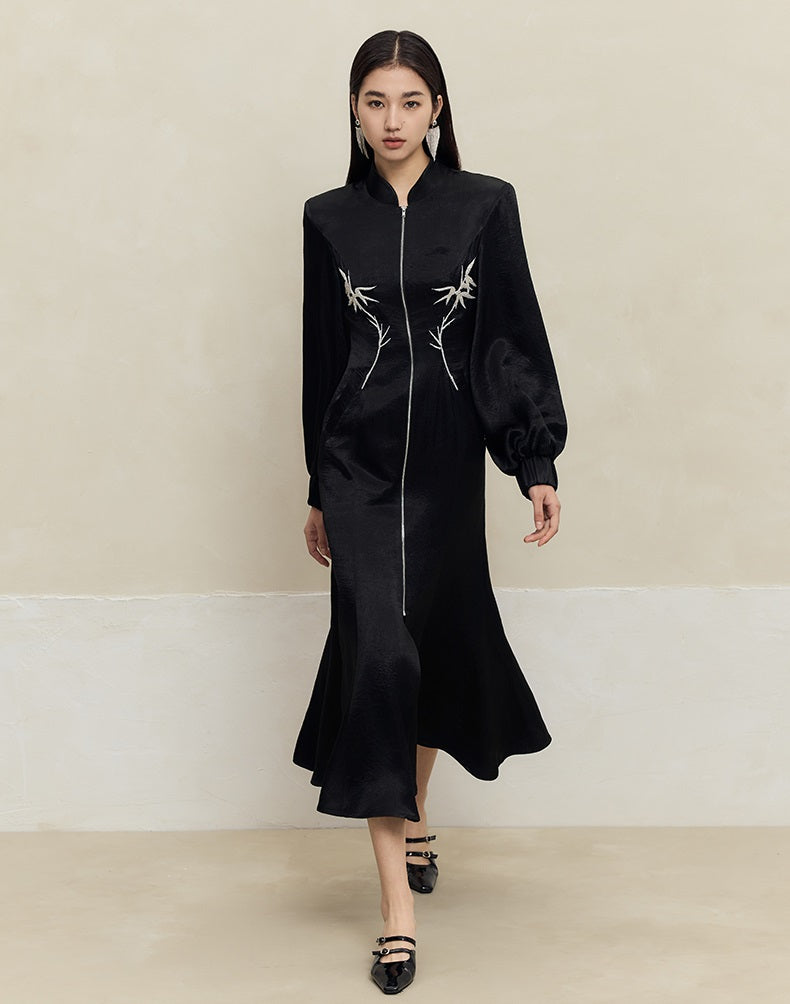 HECO 100% Acetate embroidered Stand-Up Collar black white Jacket Dress Women - king.