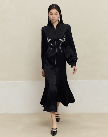 HECO 100% Acetate embroidered Stand-Up Collar black white Jacket Dress Women - king.