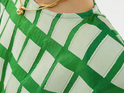 Huanzi high-end green plaid shoulder padded sleeveless dress  - Elly- Sikka