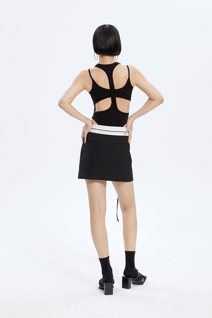 Tiny IN low-waisted contrasting turn-up short pressed pleats skirt-LULU