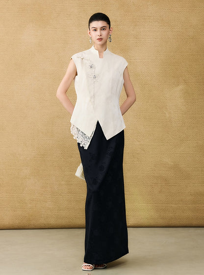 HECO Chinese style asymmetrical hand-embroidered vest top - FORD.