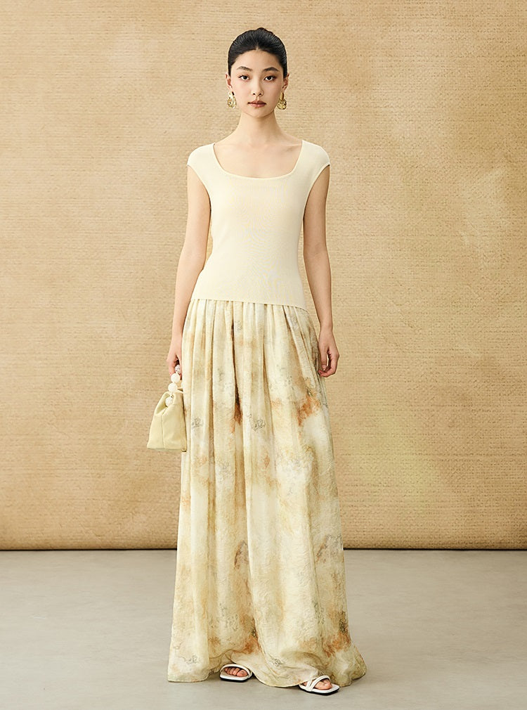 HECO Chinese elastic waist tie-dye printed skirt - BLESS.