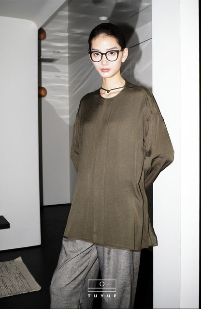 TUYUE moss green handmade buckle long-sleeved shirt- AMIR.