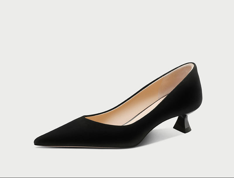 Pjjuu Women Summer Black olive green Pointed-toe suede pumps - Daniel Suede