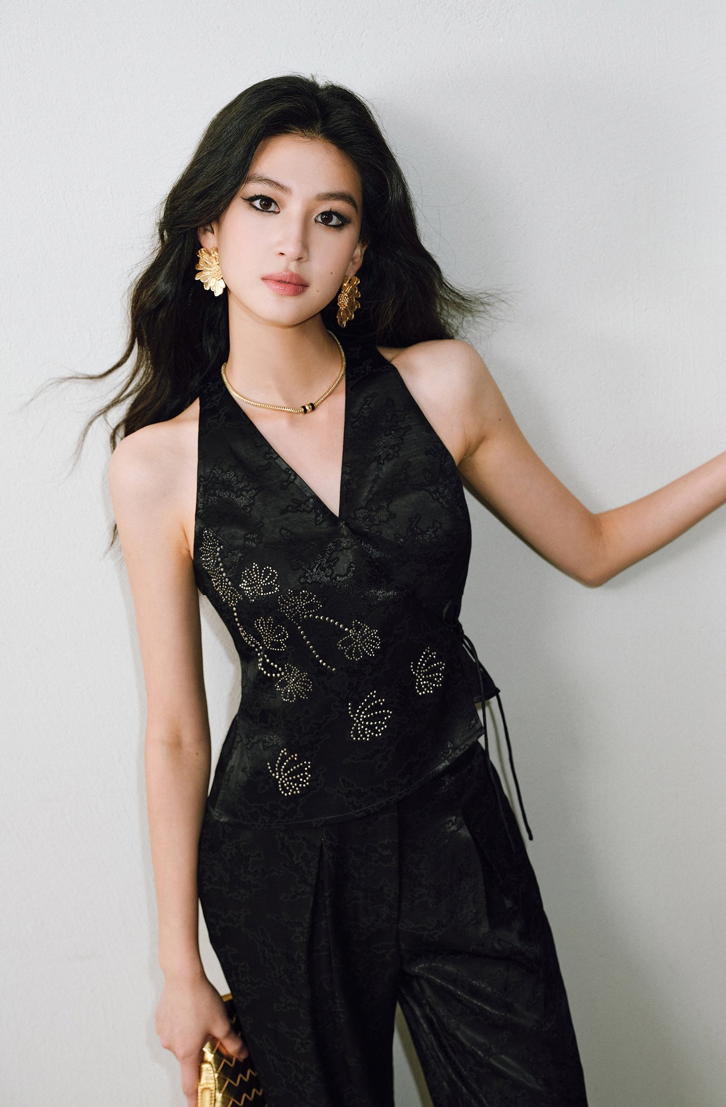 WANGXO  Cross-Strappy Top Relaxed Pants and Statement Silhouette Suits Set -ZAYA