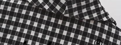 Le Palais Vintage Black & White Plaid Slim Puff Sleeve Shirt-ARARAGI.