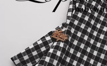 Le Palais Vintage Black & White Plaid Slim Puff Sleeve Shirt-ARARAGI.