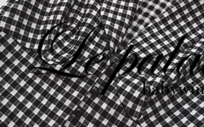 Le Palais Vintage Black & White Plaid Slim Puff Sleeve Shirt-ARARAGI.