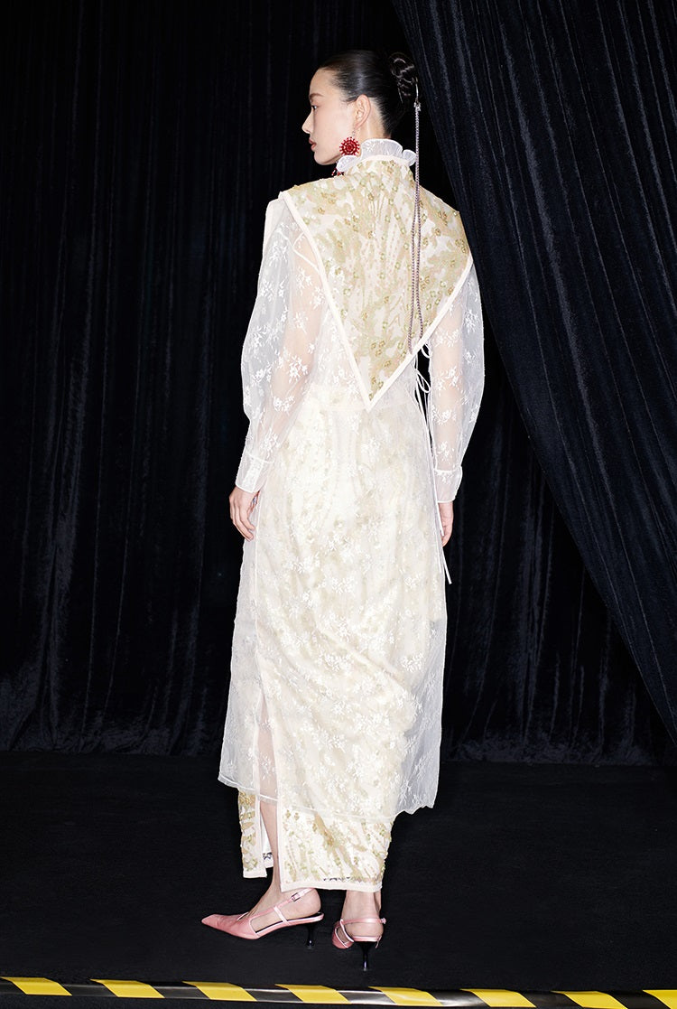 M essential Mackay designer label Jinghui embroidered lace-up trim collar - BABE.