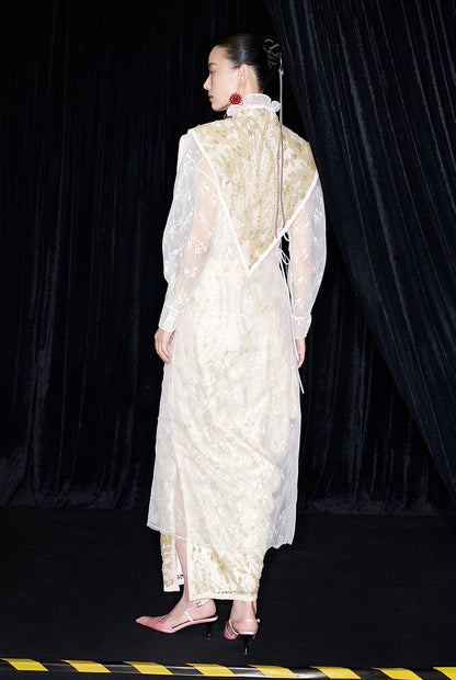 M essential Mackay designer label Jinghui embroidered lace-up trim collar - BABE.