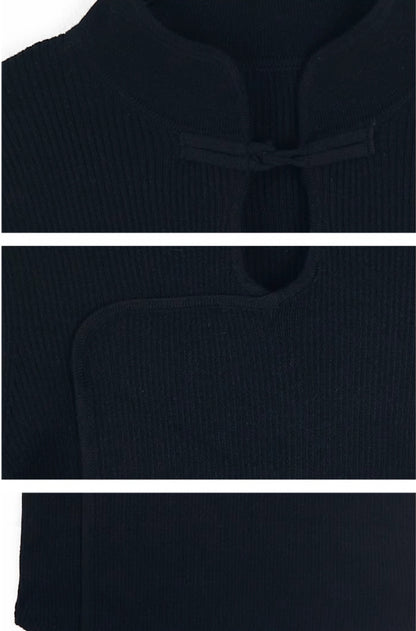 HECO Cheongsam Collar Hollow Buckle red black apricot Knitwear Slim Bottom - whom.