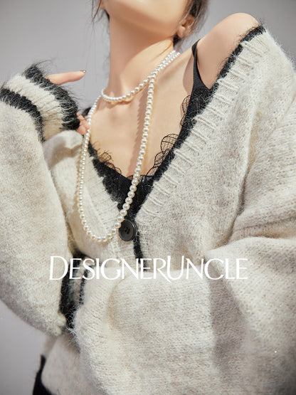 DGU "Twilight Snow" apricot new loose and lazy design knitted cardigan - NICK.