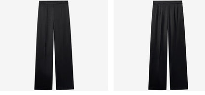 COMME MOI Summer Women's Black Satin Straight Pants - ADELINE.