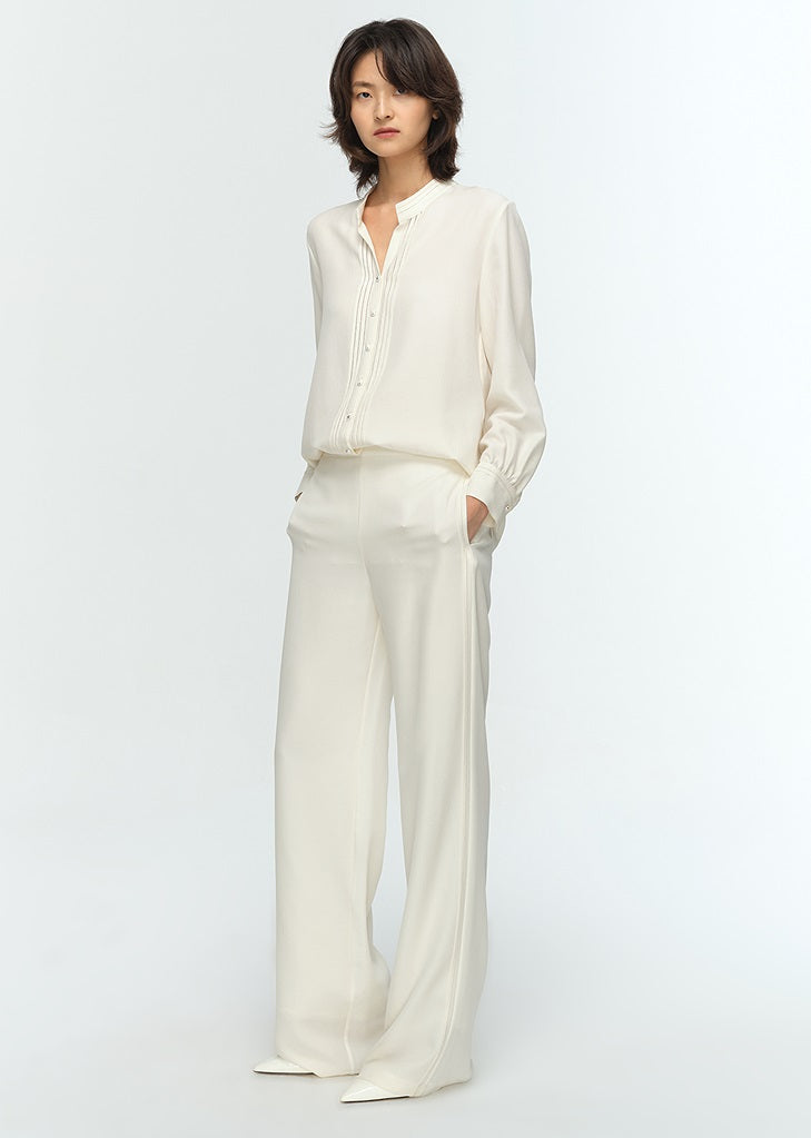 COMME MOI Lu Yan designer's new women's off-white silk texture straight-leg pants - AUTUMN.