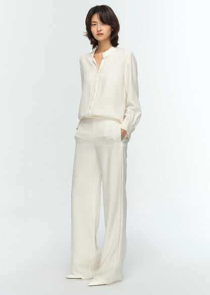 COMME MOI Lu Yan designer's new women's off-white silk texture straight-leg pants - AUTUMN.