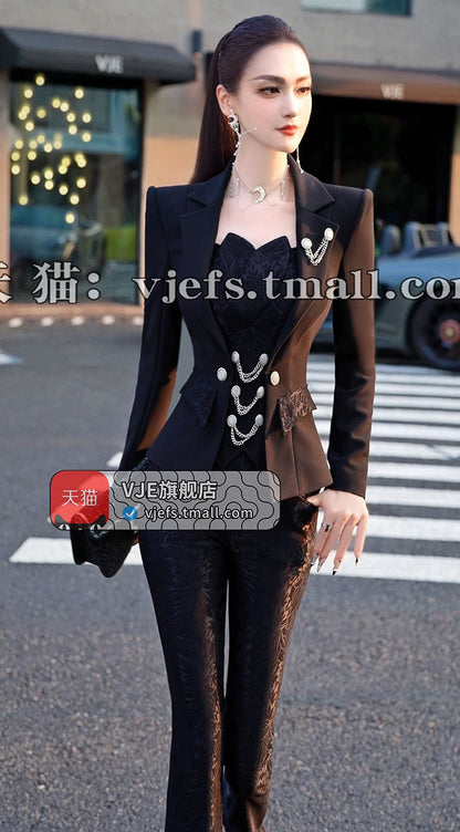VJE long sleeve jacket flared pants two-piece suit-HWA.