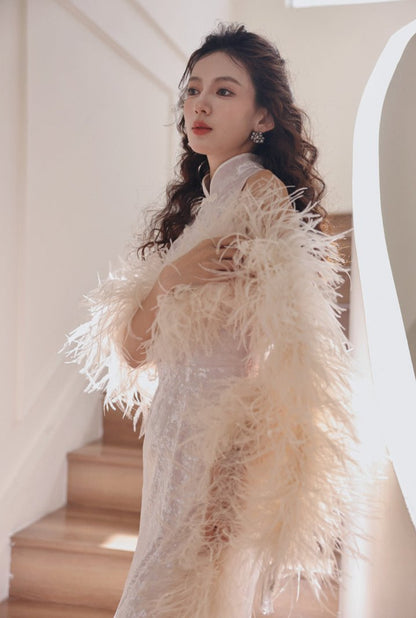 DOLLY Elegant Cream Fluffy Women Chic Shawl-LISSY