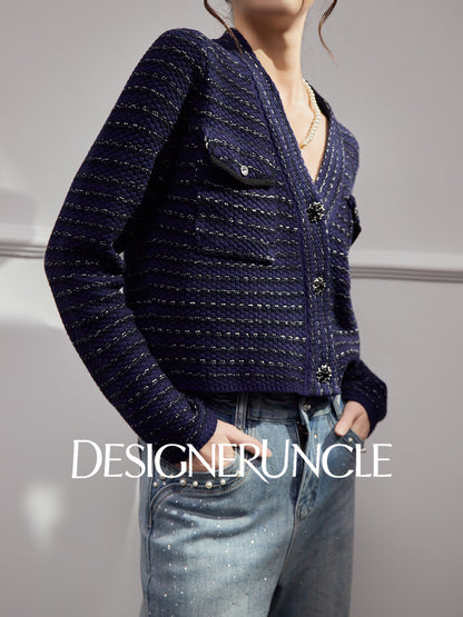 DGU "Ink Room" royal blue knitted sweater small fragrance temperament versatile top - Robert.