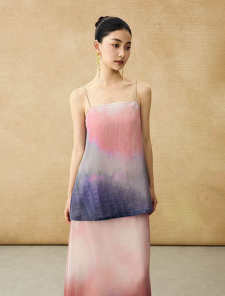 HECO Chinese Style Smudge Human Silk Camisole Cool and Breathable Seaside T - PALM.