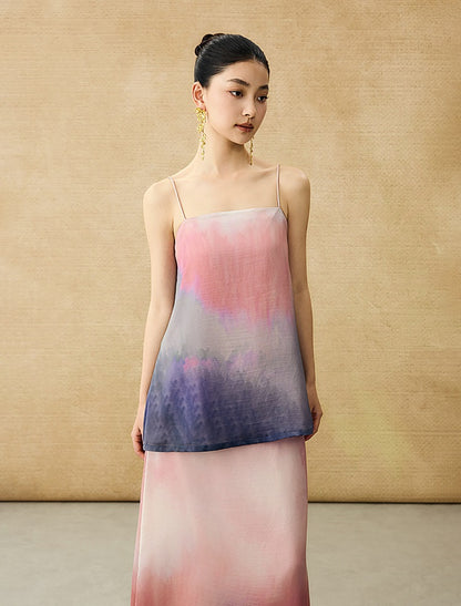 HECO Chinese Style Smudge Human Silk Camisole Cool and Breathable Seaside T - PALM.