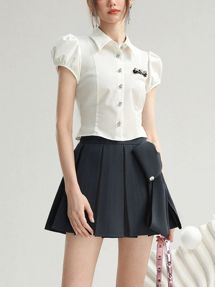 CHECOCRE Stubble sweet cool girly suit dark gray pleated skirt - MEDE.