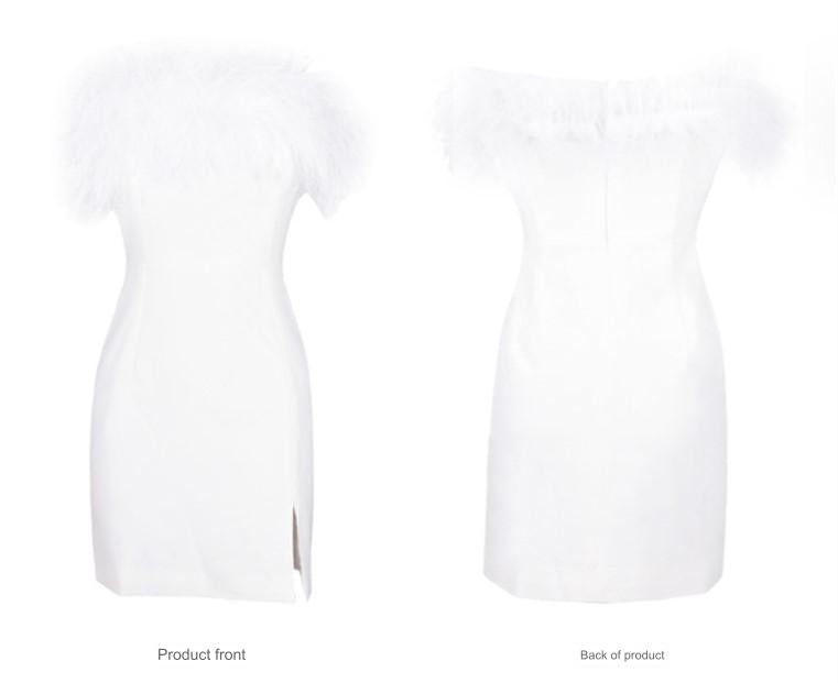 DOLLY Luxury Black/White Off Shoulder Fluffy Feather Short Slit Date Dress-JEMMA