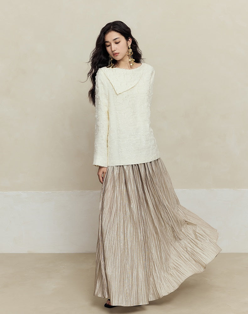 HECO striped texture swing high waist black green women's long skirt - muse.