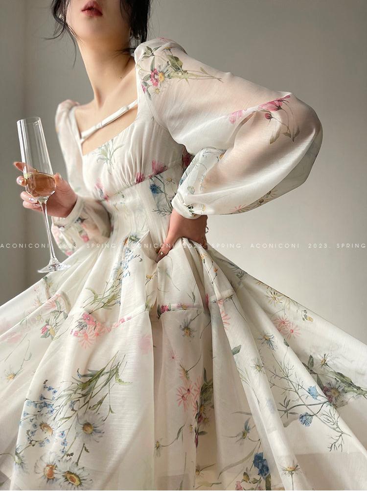 french elegant dress French Literary Vintage Dresses for Women Long Sleeve Autumn Lace Bow Cute Sweet Vestidos Court Style Retro Elegant Dress+Belt