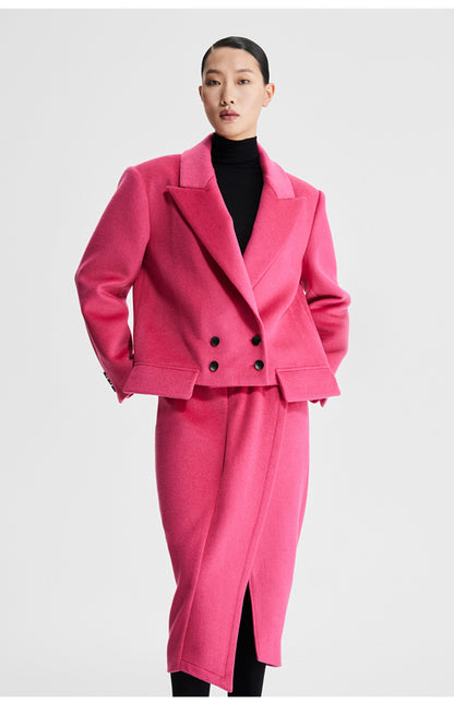 Ledim W pink fall winter pink tweed ruffle split pencil skirt  - Impio
