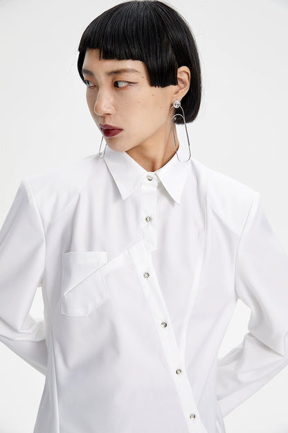 TINY IN irregular elegant women's black white shirt - NAME