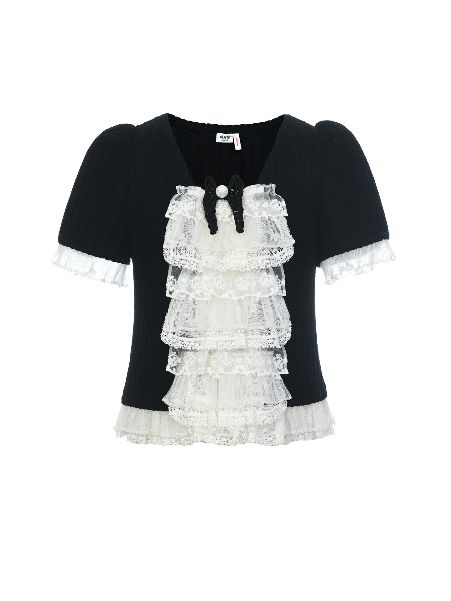 FAME multi-layer ruffled patchwork knitted top contrasting bow - AISHA