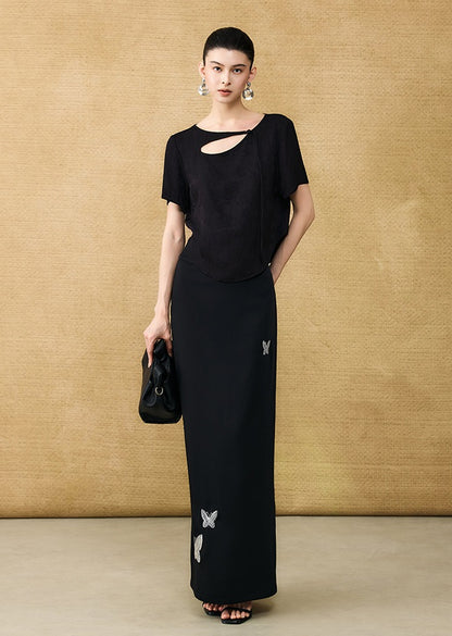 HECO Chinese butterfly bead embroidered slimming straight skirt - POLY.