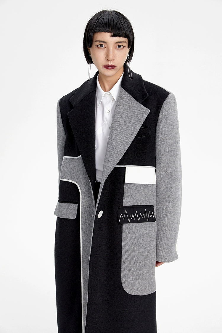 TINY IN Asymmetric black and gray wool women's coat- TRAIL