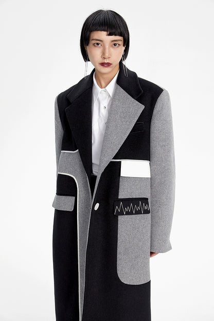 TINY IN Asymmetric black and gray wool women's coat- TRAIL