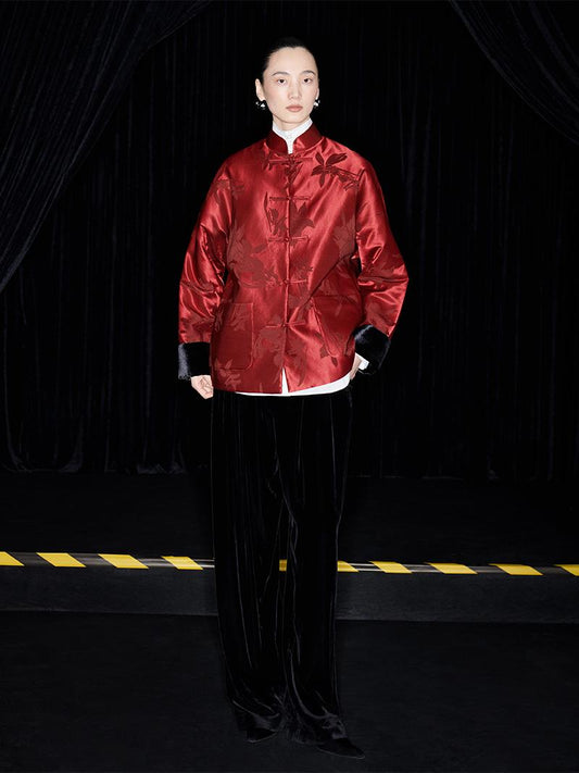 M essential Mackay designer red jacquard  jacket - mush.