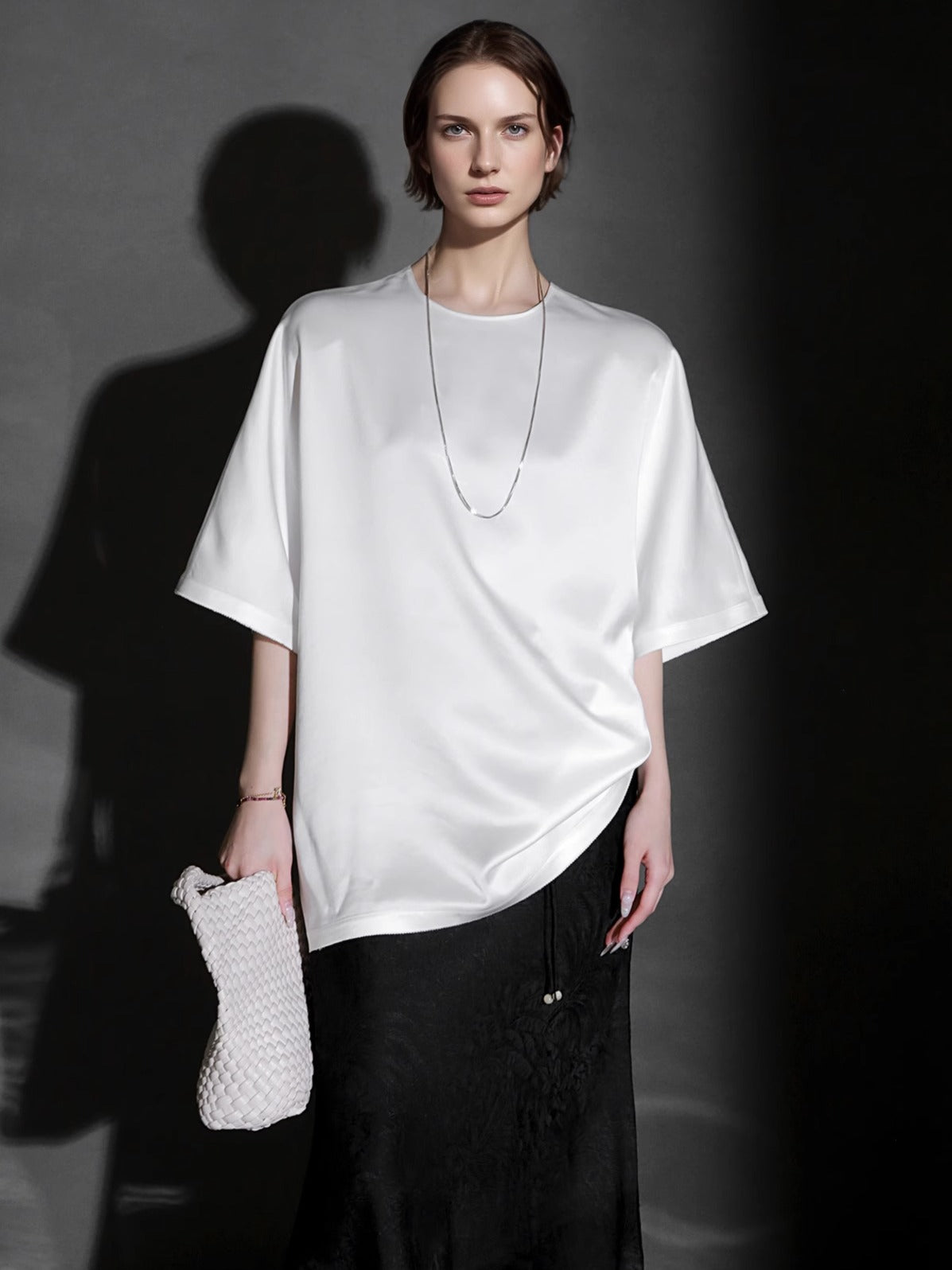 PIAOIN light luxury acetate satin glossy mid sleeve body shirt - CHARLOTTE