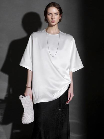 PIAOIN light luxury acetate satin glossy mid sleeve body shirt - CHARLOTTE