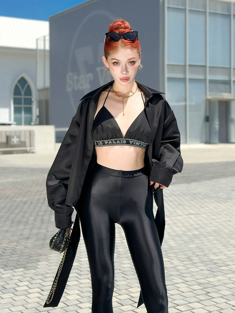 Le Palais Vintage Original Abstinence Babes Black Thick Satin Slim Fit Short Shirt Thin Cup Corset-DIDI