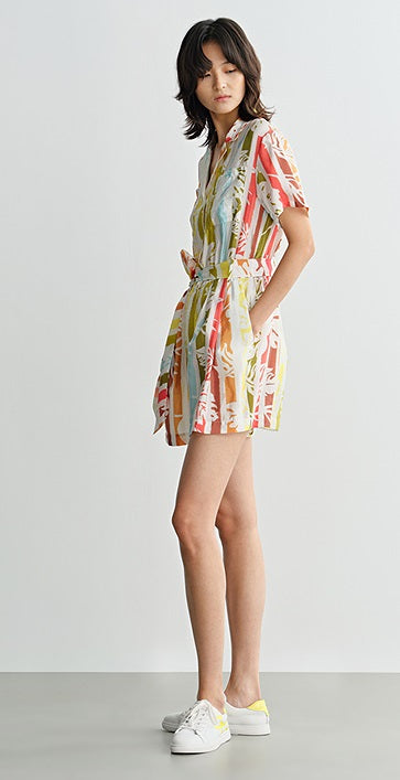 COMME MOI Lv Yan designer summer beach vacation short sleeve printed jumpsuit - SOPHIA.