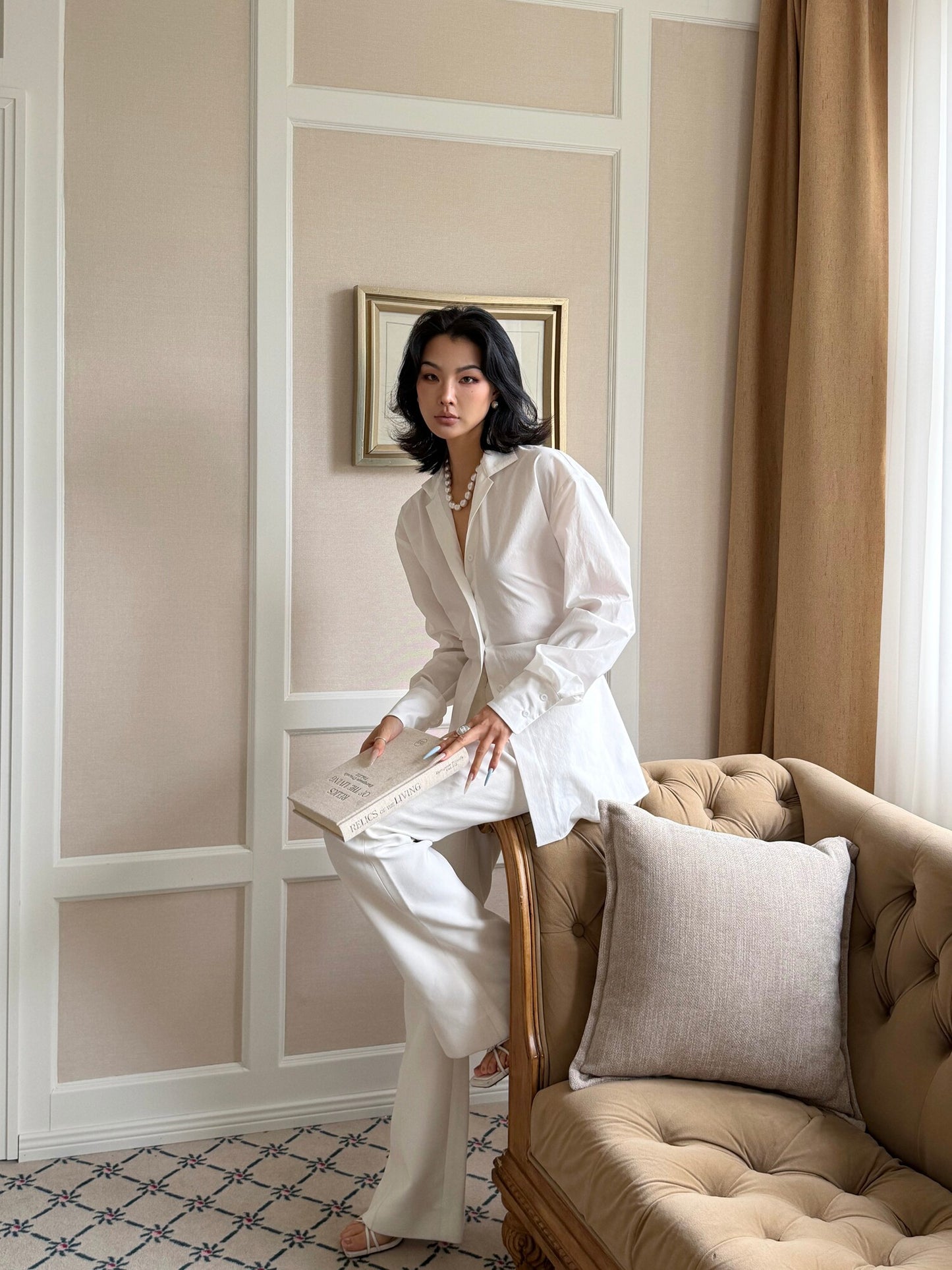 MEI SANGUAN White Slim Shirt & Bootcut Slacks Suit - AISHA