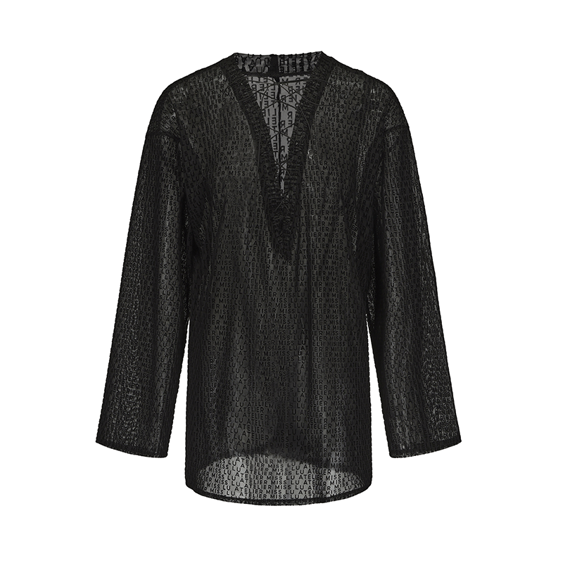 ATELIER MISS LU Flocking Design Sheer Cross-strap Top - KNEAD.