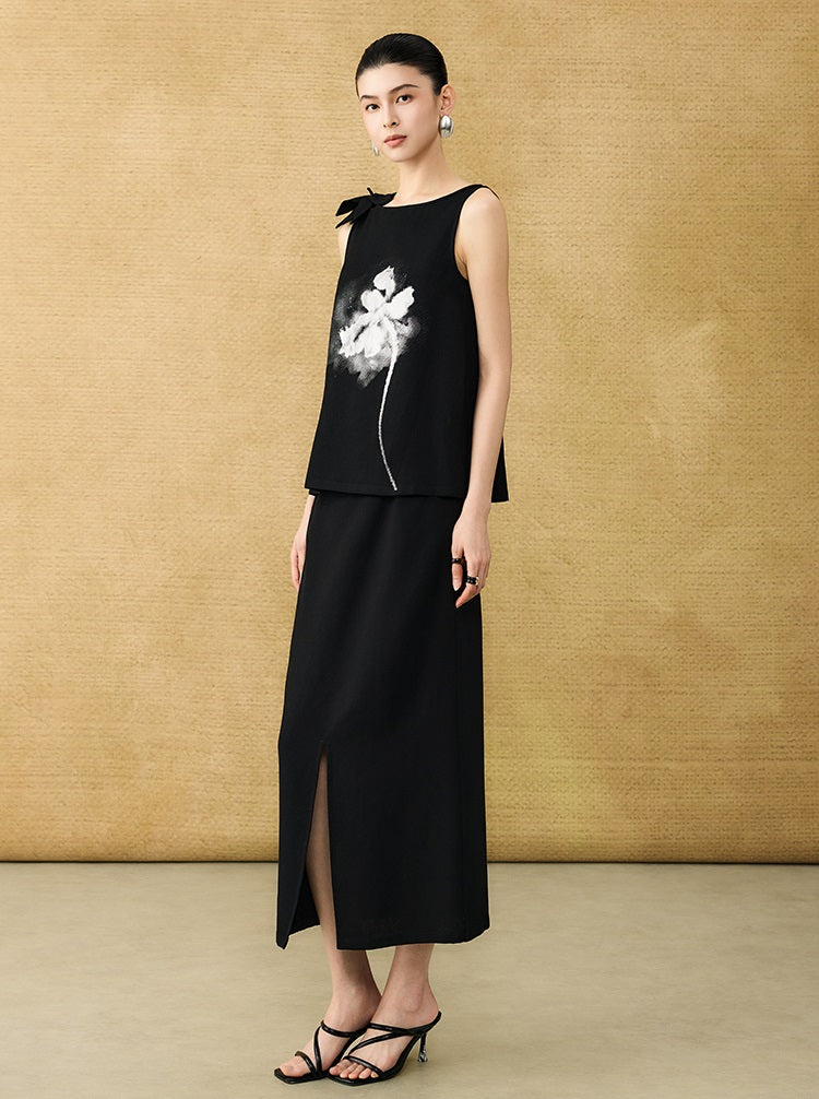 HECO  Chinese style pin small flower linen top breathable elegant vest - POWER.