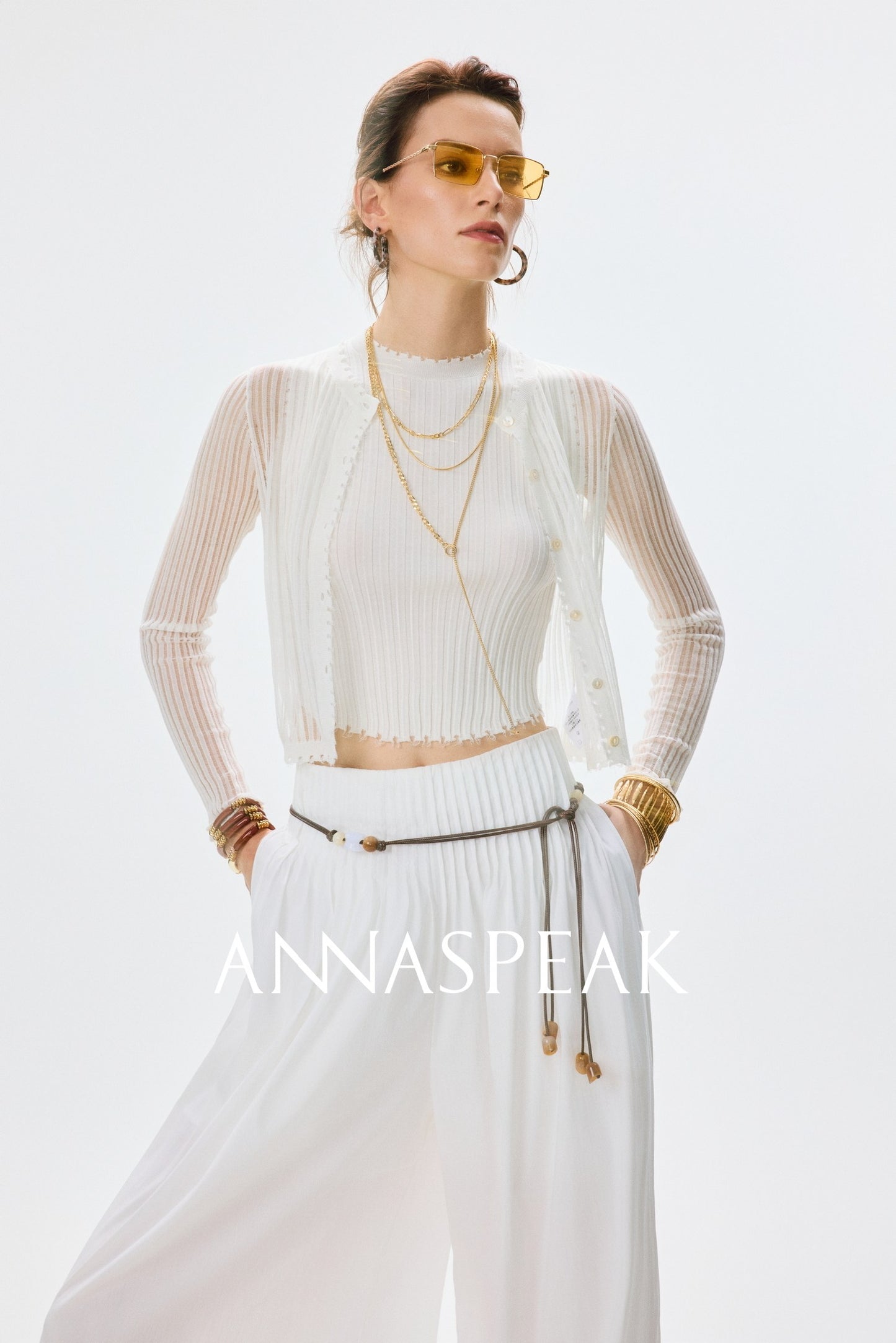 ANNASPEAK  breathable raw edge design knit vest cardigan-PORS.