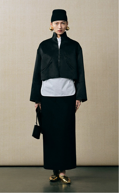 ZHUCHONGYUN minimalist placket short flared sleeve mandarin top-CHUNG.