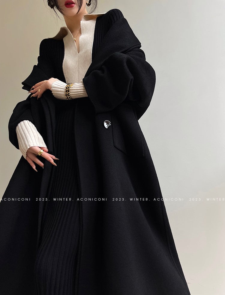 Aconiconi Luxury Polo Collar Long Sleeve Slim Fit Knitted Midi Dress- Paris Old Dream