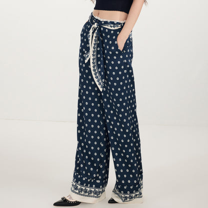 FAME Printed Silk Scarf Pants Straight Loose Wide-leg Slacks