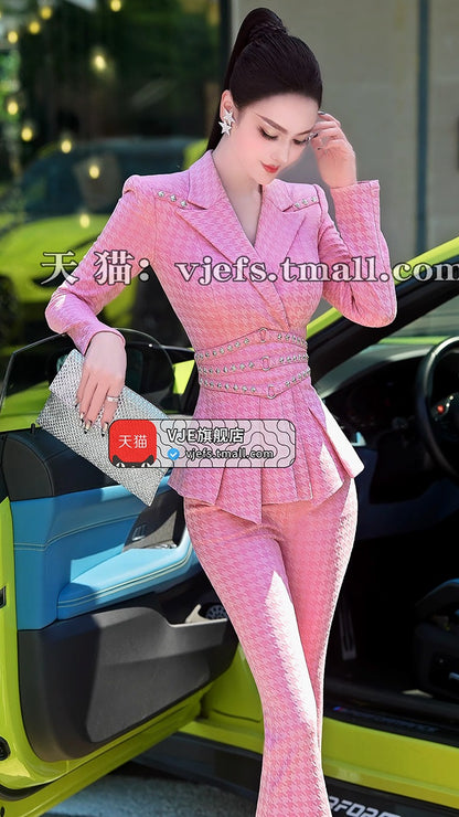 VJE Waist Suit Collar Top Micro Flared Pants Age-Reducing Suit - YOLA.