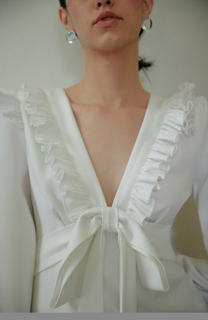 GOUDIN Small white long sleeves party evening dresses-MIA.