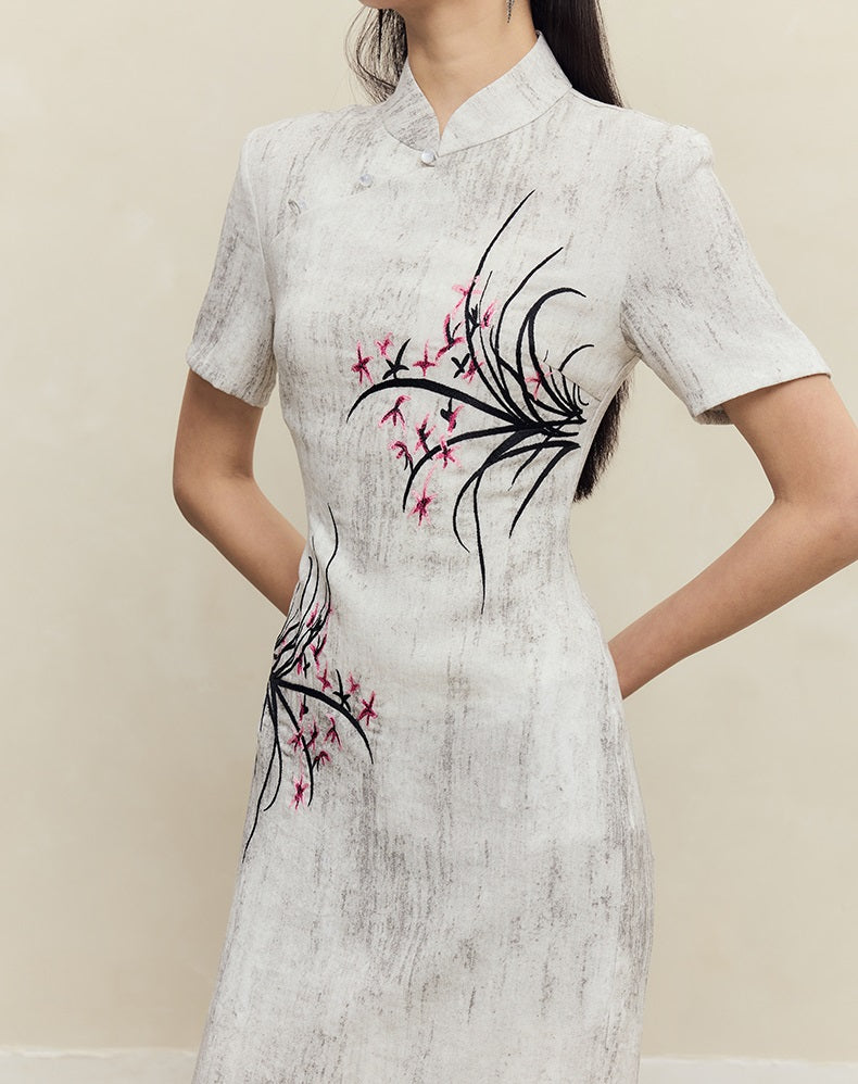 HECO old texture linen midi dress women - dome.