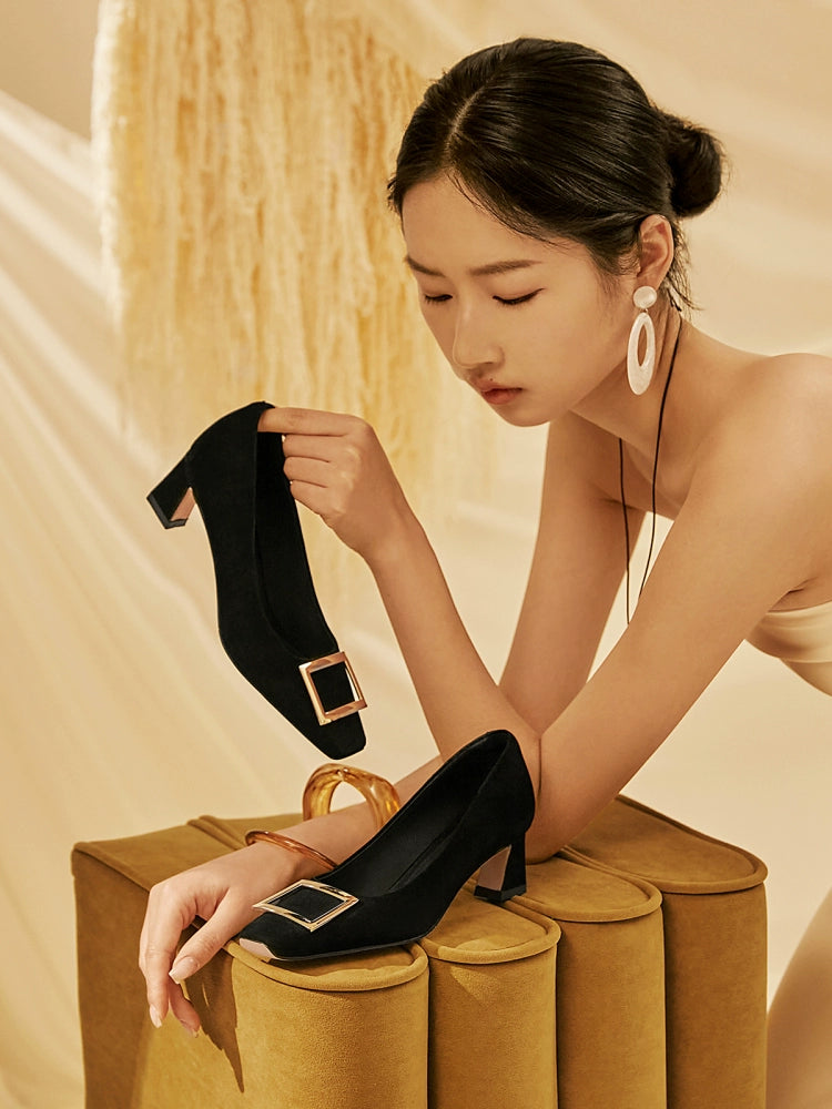 PJJUU black commuting thick heeled shoes - EDLINE.